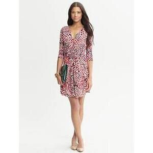 Banana Republic Issa Collection Medium Red Ceramic Printed 3/4 Sleeve Dress